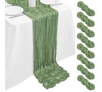8 Pack Sage Green Cheesecloth Table Runner 10FT, Sage Green Cheese Cloth Table Runner Rustic Gauze Fabric Sheer Boho Wedding Table Decoration for Wedding Reception Bridal Shower Baby Shower(90x300cm)