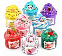 8 Pack Scented Slime kit,3 Clear and 5 Butter Slime,Peach Super Soft Non-Sticky,Jelly Cube Crunchy Crystal Slime, Birthday Party Favor,Stress Relief Toy for Kids Education