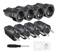 8 Pack Schuko Sockets, Flame Retardant IP44 Protection Contact Set for Power Plug, European Schuko Plug for 8-10mm Cable, 250V (16A)