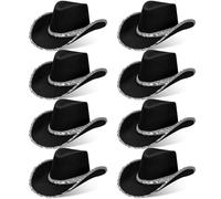 8 Pack Sequin Cowboy Hat Bulk Western Cowgirl Hat for Women, Adult Texan Country Cow Boy Party Hats for Adult Fancy Dress, Hen Party, Birthday (Black)