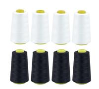 8-Pack Serger Thread Cones, 40s/2 All-Purpose Sewing Thread, 3000 Yards White and Black Combo for Overlock, Quilting and Sewing Machine