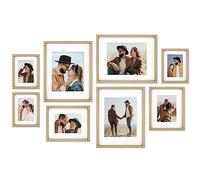 8 Pack Shadow Box Style Gallery Wall Frame Set - Rustic Photo Frame Set with Mat for 8x10, 5x7 and 4x6 - Multiple Sizes Picture Frame Set for Wall Collage -Farmhouse Assorted Deep Picture Frames(Oak)
