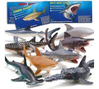 8 Pack Shark Toys with Educational Booklet, Soft Plastic Realistic Shark Figure Set for Kid, Ocean Sea Animal Party Favor, Pool Bath Tub Toy for Toddler Child Boy Girl, Birthday Gift