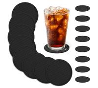 8 Pack Silicone Coasters Black Thickened 0.5cm Deep Tray Design - Non-Slip Rubber Mug Mats for Drinks Heat Resistant Cup Coasters for Table Protection Coffee Pads Beer Bar Mat 10cm Diameter (Black)
