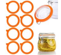 8 Pack Silicone Jar Gaskets, Airtight Seal Rings for Mason Jars, Orange
