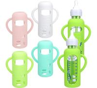 8 Pack Silicone Sleeves for Dr. Brown's Glass Bottles 8OZ - Anti Breakage Baby Bottle Holder, Compatible with Dr. Brown's Glass Bottles for Babies (8OZ with Handle)