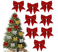 8 Pack Small Glitter Christmas Bows Red,5.5inch Glitter Bows for Christmas Tree Decorations,Wreaths Bows,Sequin Bow Ties Christmas Decorative Bows Tree Wreaths Ornament for Home Christmas Party
