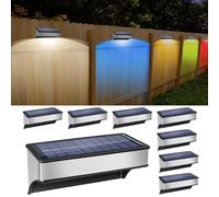 8 Pack Solar Fence Lights Outdoor RGB and 10 Colors Stainless Steel Dusk to Dawn Deck Light Bright Step Lights Waterproof Led Solar Outdoor Light for Backyard Stairs, Patio