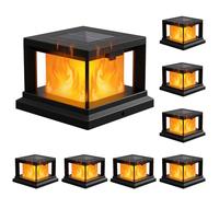 8-Pack Solar Light Outdoor, Waterproof Solar Powered Post Cap Light for 4x4 Vinyl/Wooden Post with Flickering Flame, Black High Brightness SMD LED Deck Cap Lights for Outside, Garden, Halloween Decor