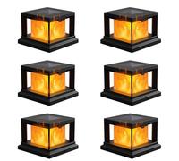 8-Pack Solar Light Outdoor, Waterproof Solar Powered Post Cap Light for 4x4 Vinyl/Wooden Post with Flickering Flame, Black High Brightness SMD LED Deck Cap Lights for Outside, Garden, Halloween Decor
