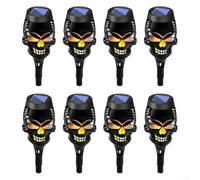 8-Pack Solar-Powered LED Skull Torch Lights, IP65 Weatherproof Outdoor Halloween Decor with Realistic Flame Effect for Garden Pathway