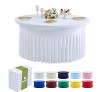 8 Pack Spandex 72in/6FT White Round Tablecloth, Stretchy 132inch Fitted 6FT Round Table Cloths, Wrinkle Free Table Cover with Skirt for Wedding Party Dining Banquet