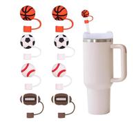 8-Pack Sports Ball Silicone Straw Caps for Tumblers, Universal 10 mm Reusable Straw Seal Toppers, Leakproof Straw Covers, Cute Baseball & Football & Basketball Straw Lid Accessories