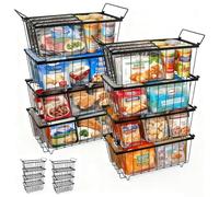 8-Pack Stackable Chest Freezer Baskets Organiser for 198L Fridges (37cm L x 18cm W x 15cm H)-Chest Freezer Basket with Folding Handle -Storage Bins for Kitchen, Freezer, Pantry, Cabinet, and Closet