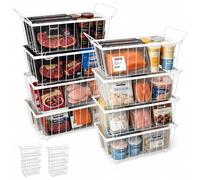8-Pack Stackable Chest Freezer Baskets Organiser (White) | Fits 198L Chest Freezers, 37 x 18 x 15cm, Metal Grid, Folding Handle