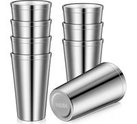 8 Pack Stainless Steel Cups 16 Oz, Double Wall Vacuum Pint Cup Tumbler, Stackable Metal Unbreakable Drinking Glasses for Home and Outdoor
