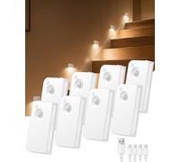8 Pack Stair Lights, Motion Sensor Night Light Indoor, USB Rechargeable | Battery Operated Sensor Lights, Dimmable, 3 Color Temperatures, Magnetic Stick-On Lights for Stairs Hallway Bathroom Wardrobe