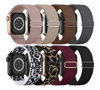 8 Pack Stretchy Solo Loop Band Compatible with Apple Watch Bands for Women Men 40mm 38mm 41mm 42mm 44mm 45mm 46mm 49mm, Nylon Braided Elastic Strap for iWatch Series 10 9 8 7 6 SE 5 4 3 Ultra Ultra 2