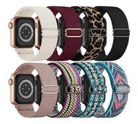 8 Pack Stretchy Solo Loop Band Compatible with Apple Watch Bands for Women Men 40mm 38mm 41mm 42mm 44mm 45mm 46mm 49mm, Nylon Braided Elastic Strap for iWatch Series 10 9 8 7 6 SE 5 4 3 Ultra Ultra 2