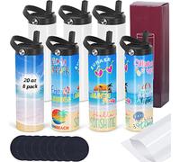 8 Pack Sublimation Tumbler Bulk 20oz Skinny Straight, Double Wall Stainless Steel Tumblers with Portable Handle, Individually Boxed