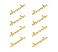 8 Pack - T-Bar Satin Gold Pull Handles, 200mm Long, 128mm Centres, 12mm Diameter, for Kitchen Cabinets, Doors, Cupboards, Wardrobes - Fixing Screws Included