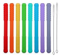 8 Pack Teething Straws Sticks for Babies 6-12 12-18 Months, Hollow Teething Tubes for Infant Toddlers Nursing Biting Chewing, Silicone Teethers Autism Chew Toys for Sensory Kids Teething Relief