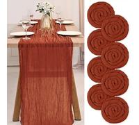 8 Pack Terracotta Cheesecloth Table Runner Table Runner, Semi-Sheer Gauze Tablecloth 10Ft Rustic Decorations for Kitchen Wedding Holiday Party Supplies(Terracotta, 300cm)