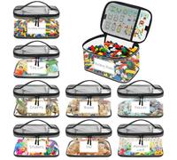 8 Pack Toy Storage Bags, Clear PVC Organizing Bags with Double Zipper and Name Tag, Reusable Waterproof Toy Container with Handle, Travel Case Pouch for Building Blocks, Puzzle, Balls, Toys