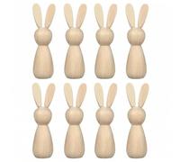 8 Pack Unfinished Wooden Bunny Peg Figures, Blank Rabbit Figures for DIY Easter Decor, Cake Toppers, Spring Craft Projects & Painting