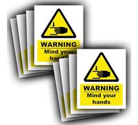 8 Pack - Warning Mind Your Hands Sticker Signs - Waterproof Vinyl Decals 110mm x 90mm