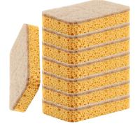 8-Pack Washing Up Sponge Set, Magic Eraser Style, Double-Sided Cellulose + Coconut Fiber Scourers, Biodegradable Compostable Reusable Sponge Pads 11×7×2cm for Dishes, Cookware, Car & Bath