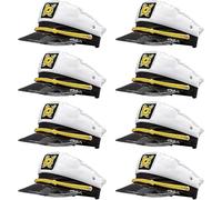 8 Pack White Yacht Captain Costume Hat, Adjustable Boat Sailor Hat, Navy Marine Admiral Cap for Boat Costume Cosplay Party Family Cruise Accessory