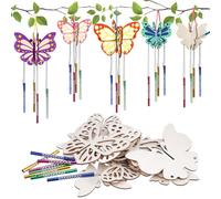 8 Pack Wind Chimes for Garden, 3D Craft Kits for Kids Gardening Set, DIY Coloring Wooden Art and Craft for Spring Art Activities Birthday Party Make Your Own Wind Chimes