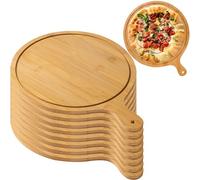 8-Pack Wooden Pizza Serving Boards Lightweight 12-Inch Trays with Handles Ideal for Pizza Making & Storage Fits Up to 13 Inches Light Brown Color