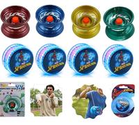 8 Pack YoYo Toy Bundle, 4x Metal Trick YoYos Assorted Colors 5cm & 4x Spiderman LED Light-Up Yo-Yos 5.5cm for Kids, Beginner Responsive Skill Toys, Party Favor Set, Gift for Boys & Girls