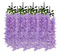 8 Packs Artificial Lilac Flower Vines - 85cm Hanging Silk Wisteria Garlands with 4 Branches - Faux Syringa Hanging Plants for Wedding Arch, Home Garden, Patio, Party & Photography Props Decor