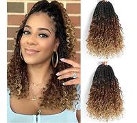 8 Packs Boho Crochet Braids With Curly Ends-12 Inch Crochet Box Braids Crochet Hair for black women Goddess Box Braids Boho Braids Crochet Hair Pre Looped (1B/30/27#)