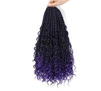 8 Packs Goddess Box Braids Crochet Hair Extensions 14 inch Bohemian Hippie Braids with Curly Ends Synthetic Crochet Hair Extension for Black Women(1B/Purple#)