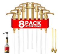 8 Packs Gold Coffee Syrup Pump Dispenser, Compatible with 25.4 Oz/750ml Bottles, Great for Home & Coffee Bar Drinking Mixes, Tea, Beverage, Cocktails, Plus Spoons