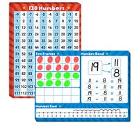 8 Packs Number Line Whiteboards Cards, Double Sided Dry Erase Board Writable and Erasable 130 Numbers Chart White Board for Kids, Students, Classroom and Home (12” x 9”)