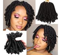 8 Packs Short Spring Twist Crochet Hair 6Inch Pretwisted Passion Twist Crochet Hair Curly Pre Looped Crochet Braids Hair Bomb Twist Kids Crochet Hair for Black Women (6 Inch, 1B#)