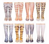8 Pairs Animal Paw Crew Socks Funny Novelty Cute Crazy 3D Socks Gifts for Women Men Boys Girls Kids, Dinosaur Cat Tiger Leopard Eagle Dog Orange Cat Camel, 35 cm