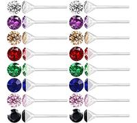 8 Pairs Anti Allergy Plastic Earrings for Sensitive Ears, Include 8 Pairs Silicone Soft earring backs, Plastic Post Earrings for Women, Birthstone Cubic Zirconia Stud Earrings Kit 2mm 3mm 4mm 5mm in