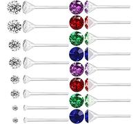 8 Pairs Anti Allergy Plastic Earrings for Sensitive Ears, Include 8 Pairs Silicone Soft earring backs, Plastic Post Earrings for Women, Birthstone Cubic Zirconia Stud Earrings Kit 2mm 3mm 4mm 5mm in