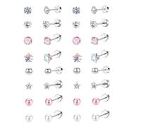 8 Pairs Flat Back Earrings, Hypoallergenic Earrings, Screw Back Earring, Flat Backs Stud Earring, Stainless Steel Studs Ear Piece for Women, Flower Star Heart Designs for Sensitive Ears Girls Men