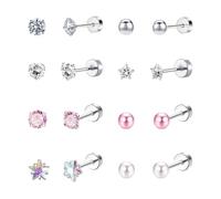 8 Pairs Flat Back Earrings, Screw Back Earrings, Hypoallergenic Earring, Flat Backs Stud Earring, Stainless Steel Studs Ear Piece for Women, Flower Star Heart Designs for Sensitive Ears Girls Men