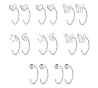 8 Pairs Half Hoop Earrings, Silver-Tone Backless Open Jewelry Set