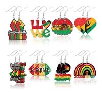 8 Pairs Juneteenth Freedom Day Earrings for Women Independence Day June 19th 1865 Proud Acrylic African Earrings Double Side Design Lightweight Leaf Dangle Teardrop