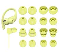8 Pairs Powerbeats Pro Ear Tips Buds, 4 Size Replacement Soft Flexible Fit in Case Noise Reduce Silicone Gel Earbuds Eartips Wing Skin Accessories Compatible with Beats Flex/BeatsX - Spring Yellow