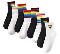8 Pairs Rainbow Socks, Funny Birthday Socks with Colourful Designs, Mens Sock for Various Occasions, Set of Eight Pairs in Multiple Patterns, Size 36-39 with 18 cm Length